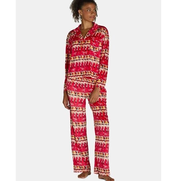 Velour Notch Collar Pajama Top & Pants Lounge Sleep 2, 2-Piece Sets Size M - Picture 4 of 10